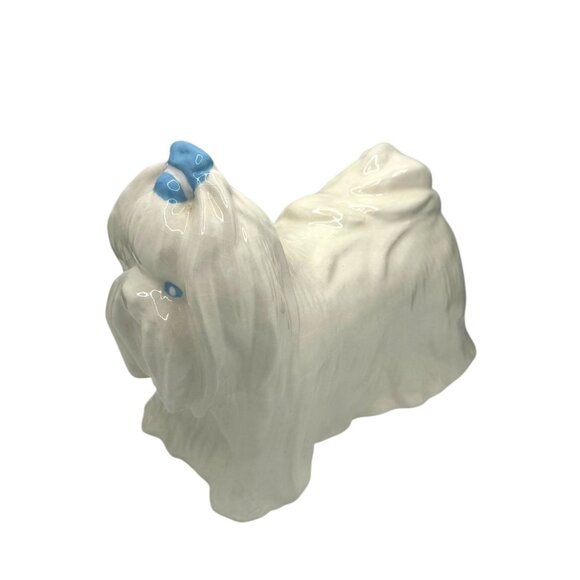 Porcelain Maltese Dog Figurine With Blue Bow - Picture 2 of 7